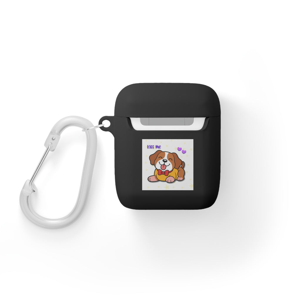 Cute Puppy AirPods Case Cover — "Kiss Me" Cartoon Dog with Hearts