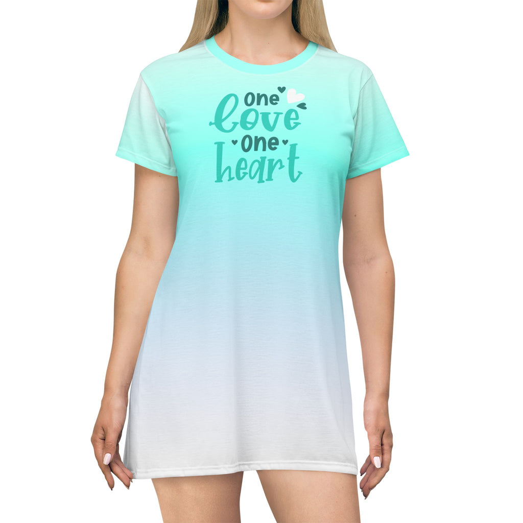 One Love One Heart Gradient T-Shirt Dress — Romantic Heart Graphic AOP