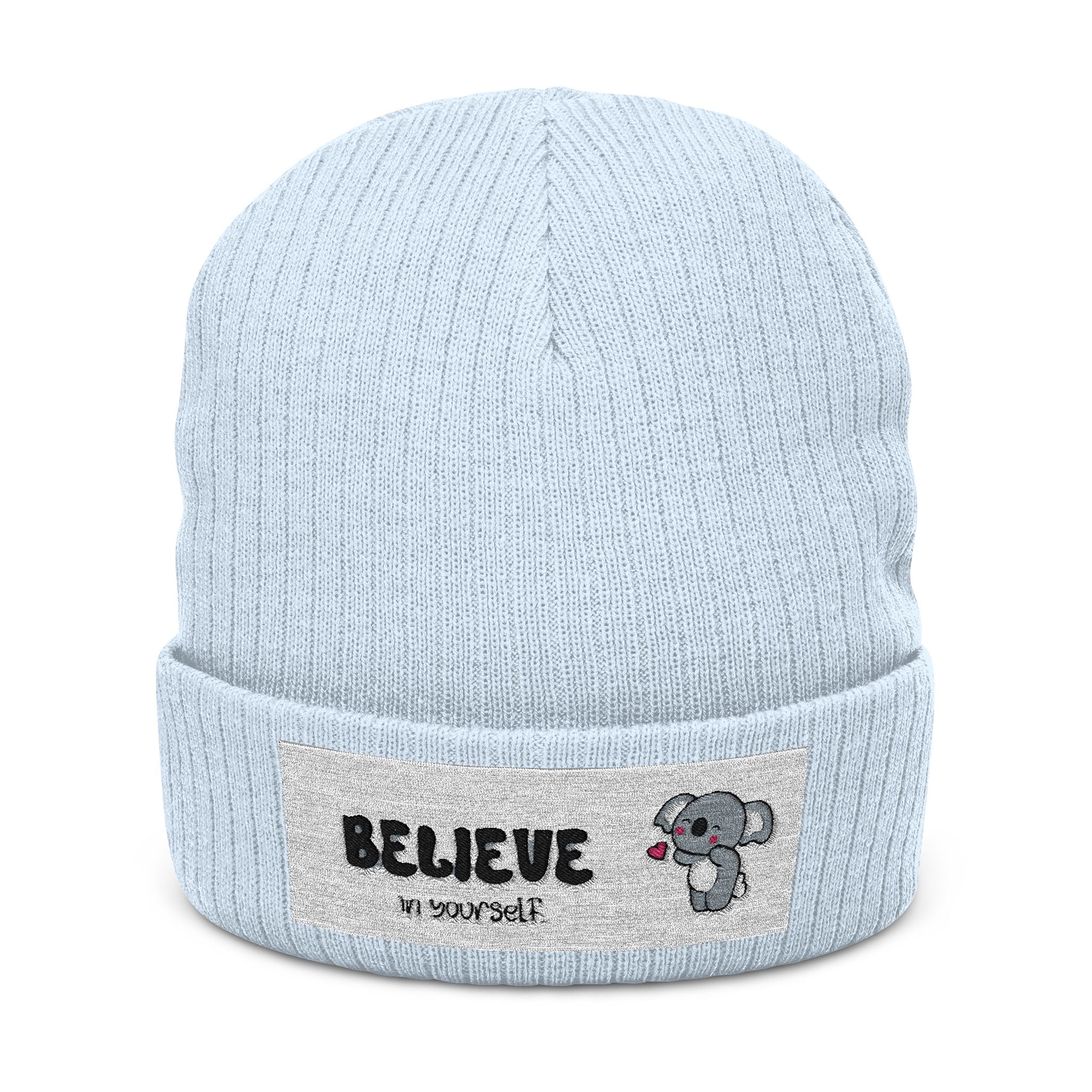 Elephant Love Ribbed Knit Beanie — Embroidered Winter Hat