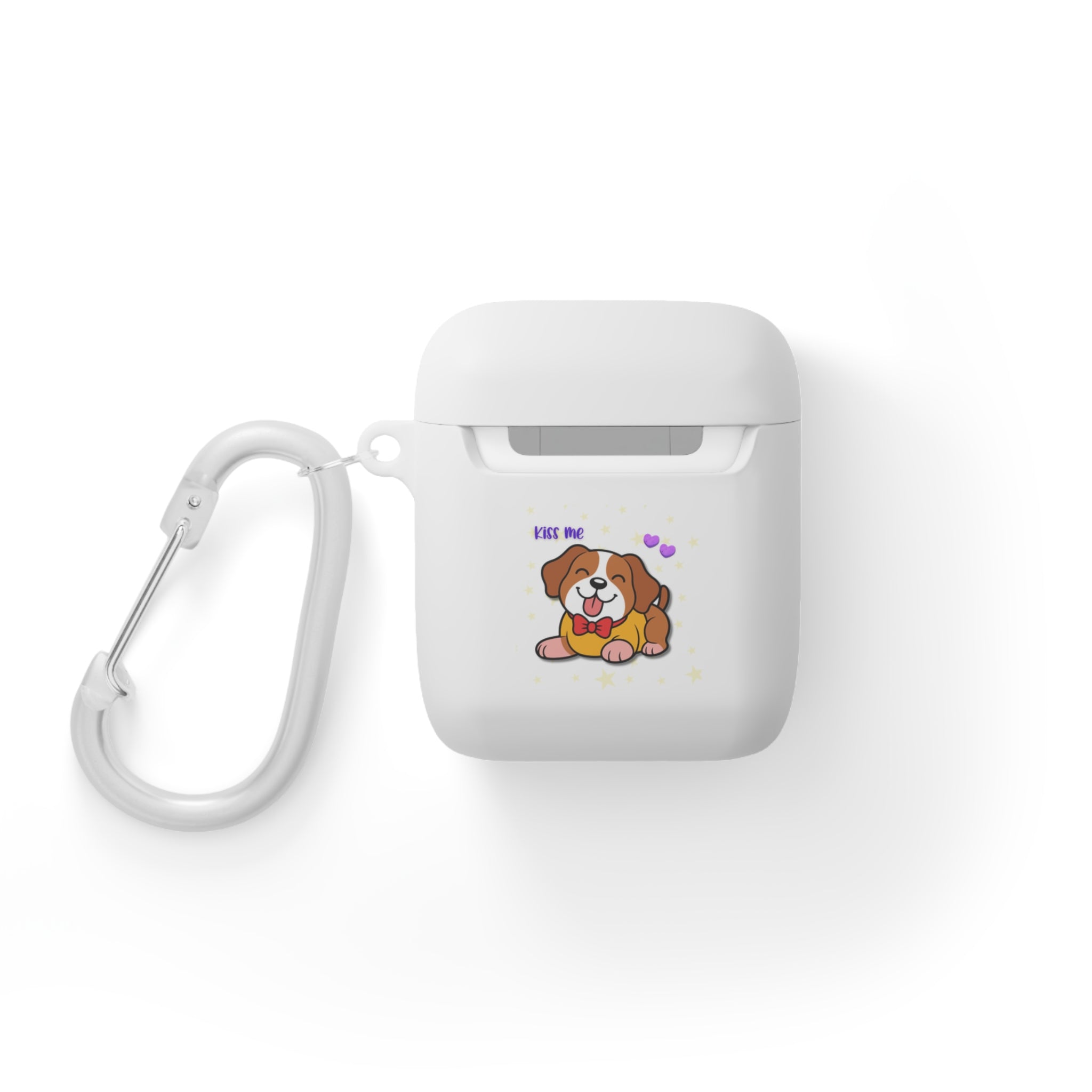 Cute Puppy AirPods Case Cover — "Kiss Me" Cartoon Dog with Hearts