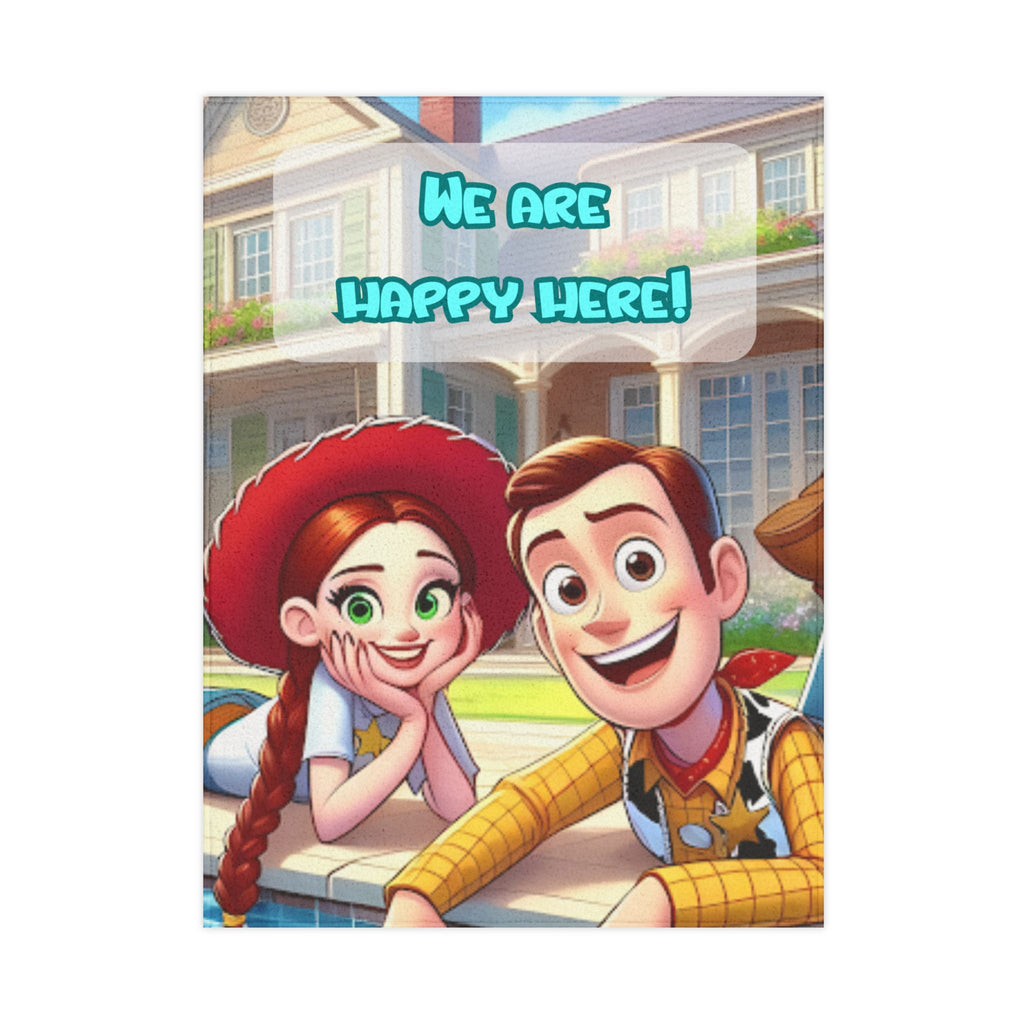 Toddler Blanket - 'We Are Happy Here!' Cartoon Character Cozy Throw for Kids