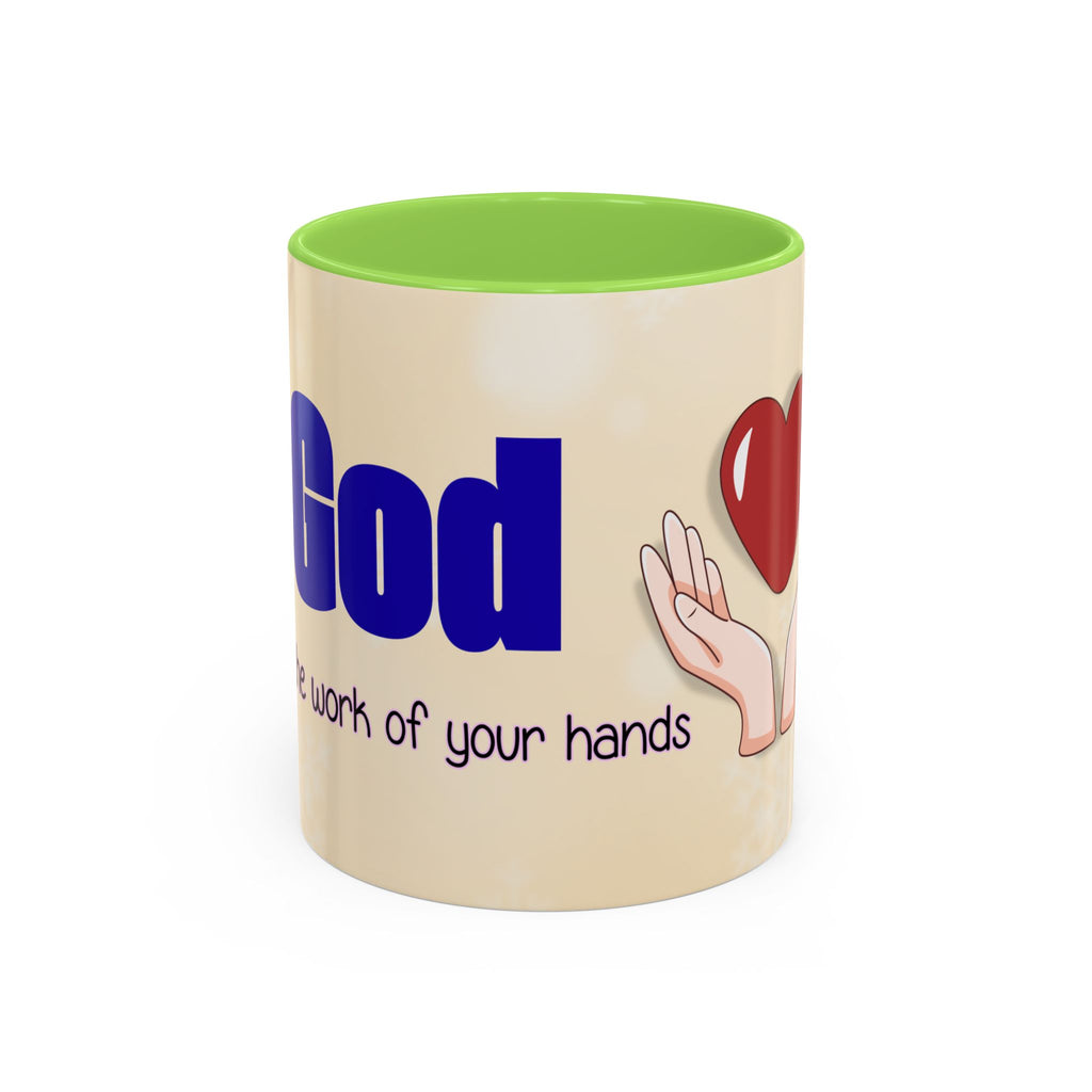 Inspirational God Bless Mug — "God, the Work of Your Hands" Ceramic Coffee Cup (11oz/15oz)