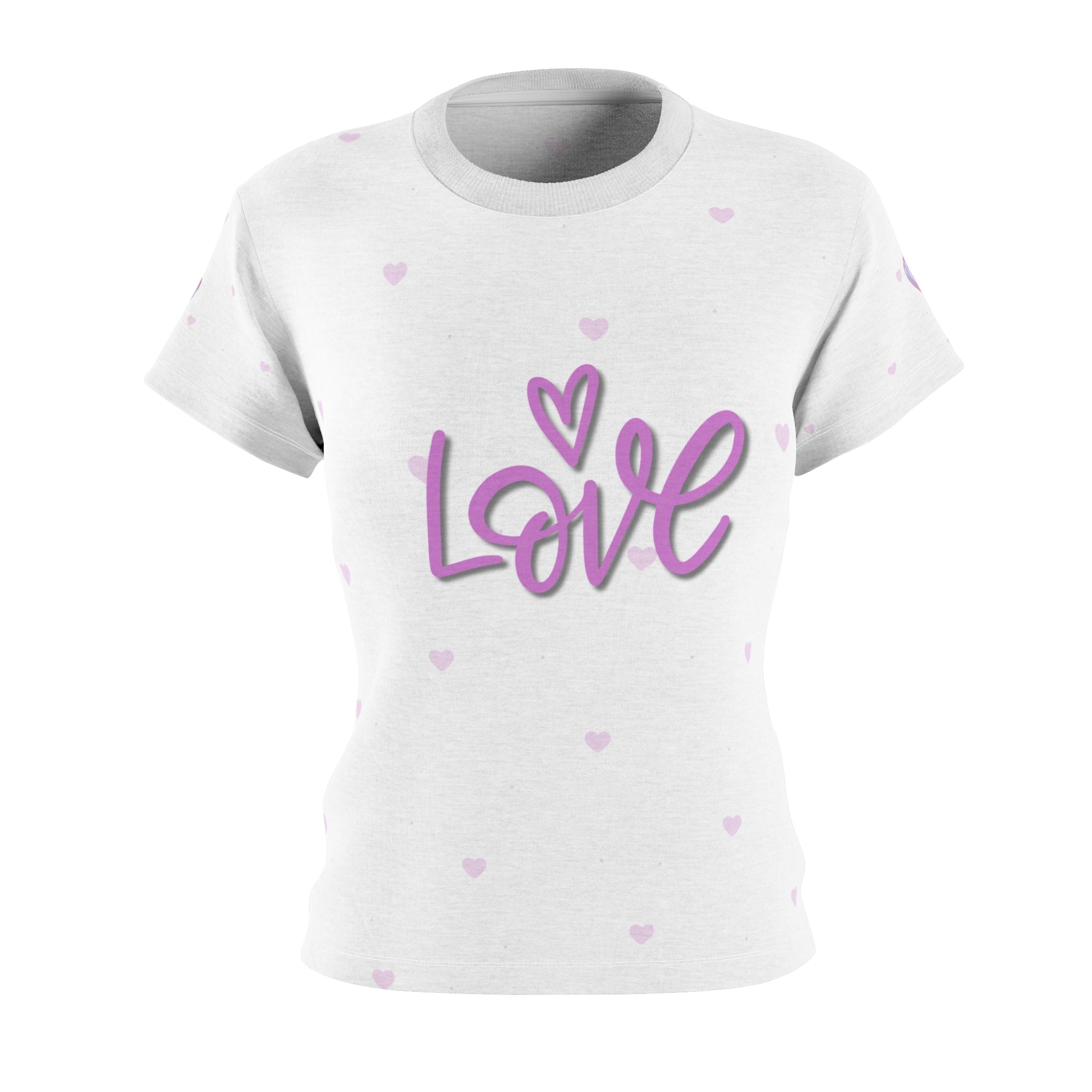 Love Script Women's Tee — Pink Heart All-Over Print