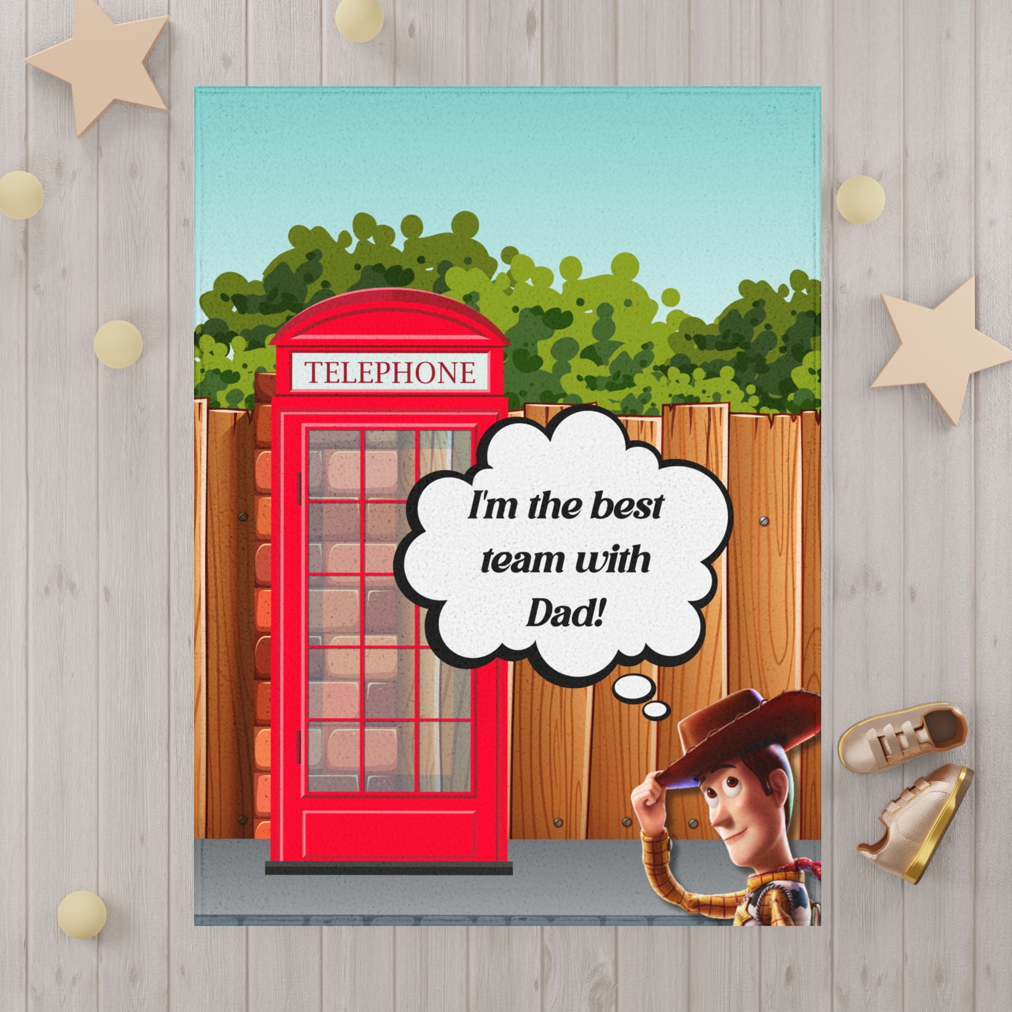 Toddler Blanket — “I’m the Best Team with Dad!” Cozy Kids Throw with Cowboy Toy Design