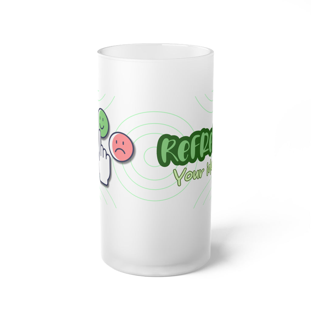 Frosted Glass Beer Mug — 'Refresh Your Mood' Emoji Design