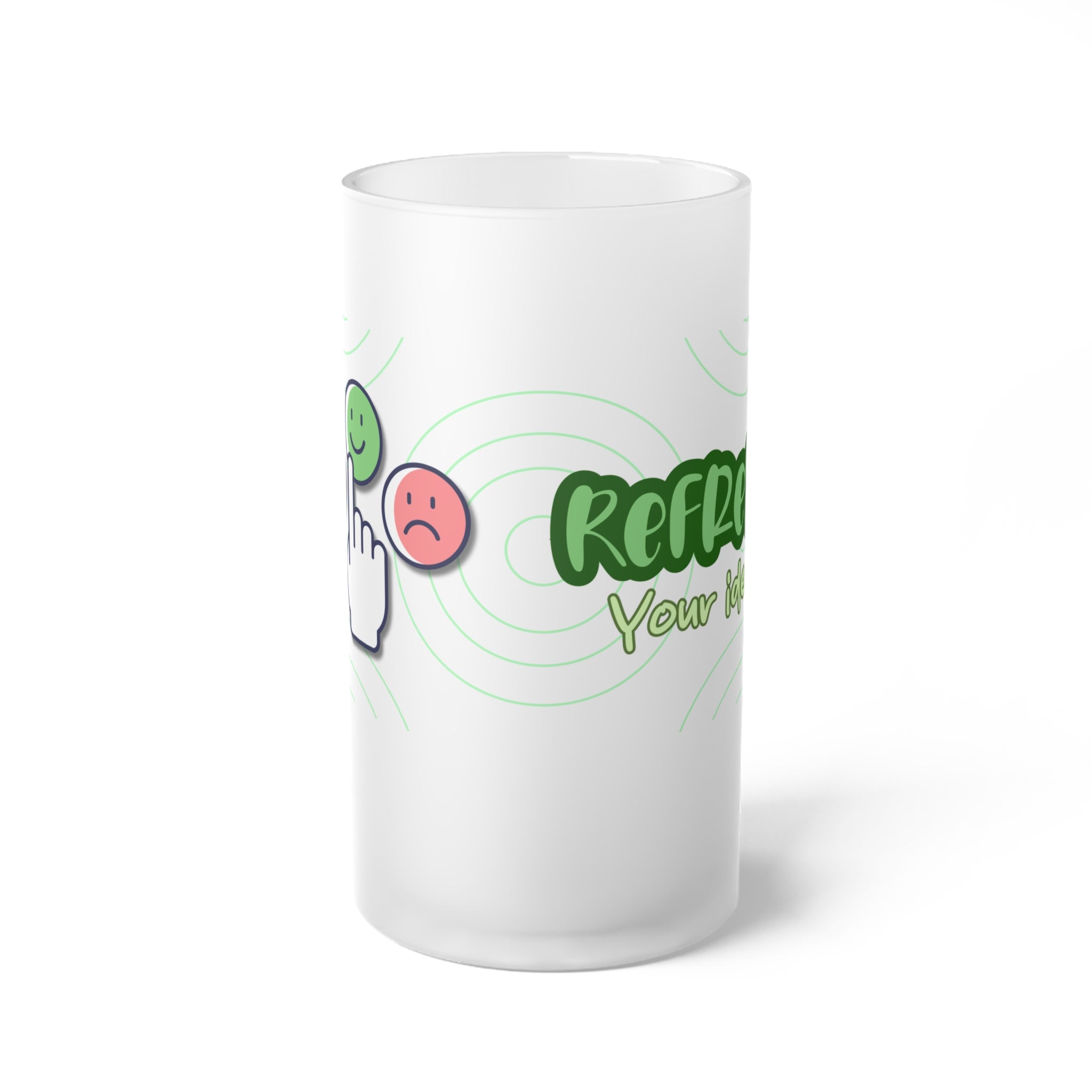 Frosted Glass Beer Mug — 'Refresh Your Mood' Emoji Design