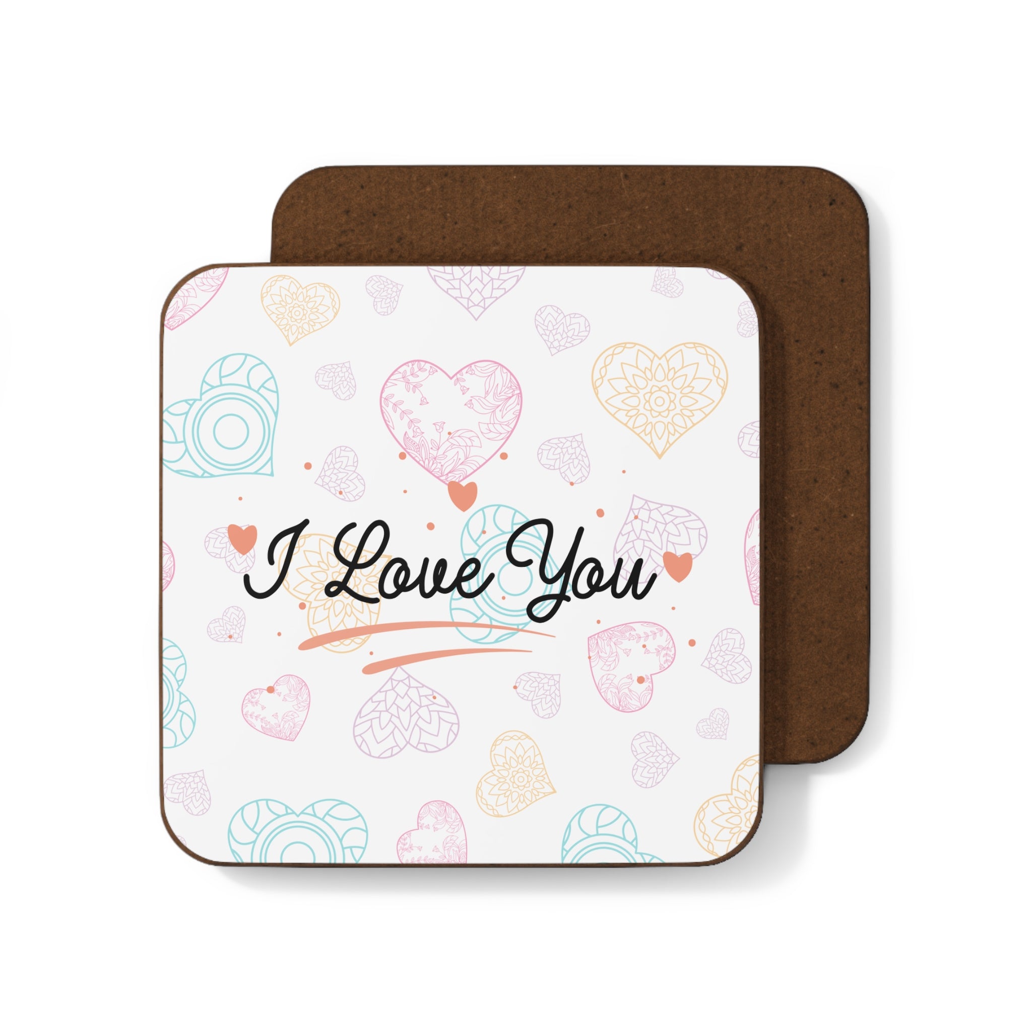 I Love You Heart Pattern Coaster — Romantic Drink Coaster