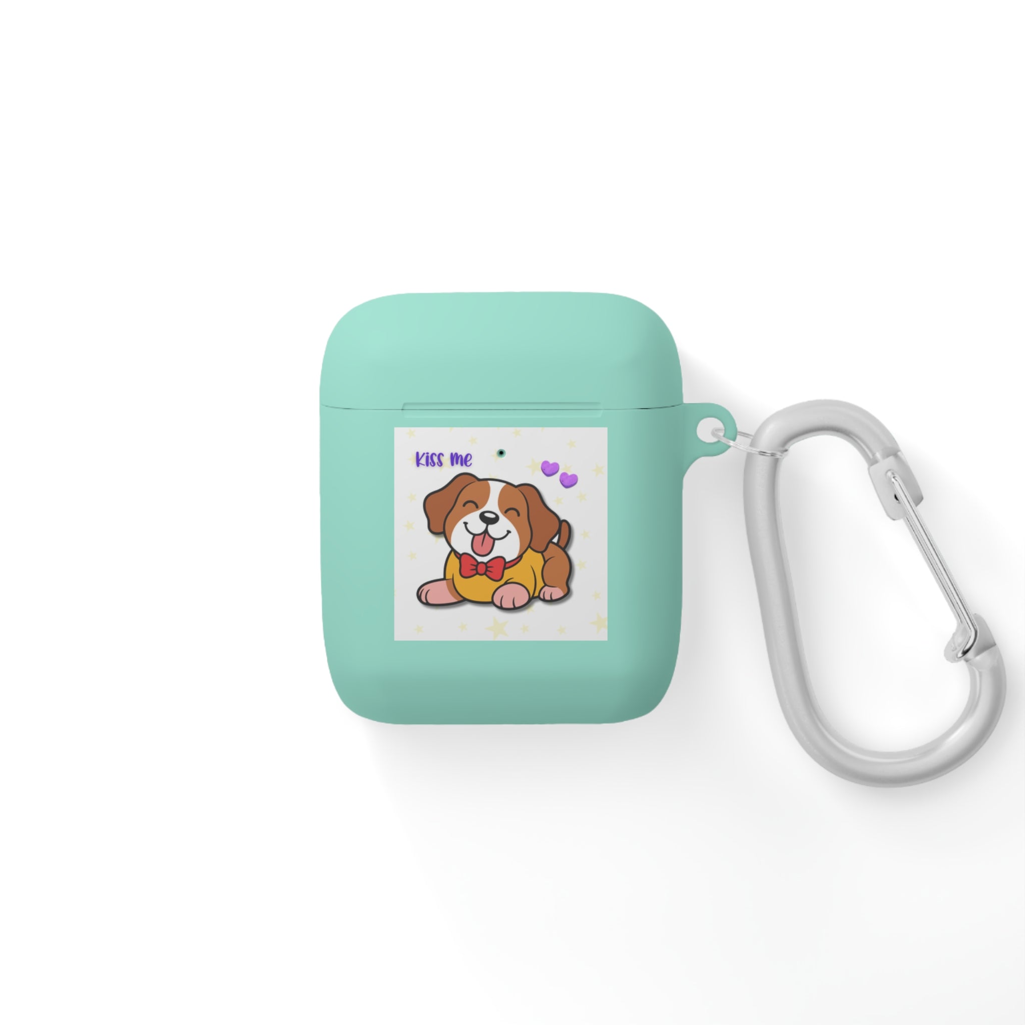 Cute Puppy AirPods Case Cover — "Kiss Me" Cartoon Dog with Hearts