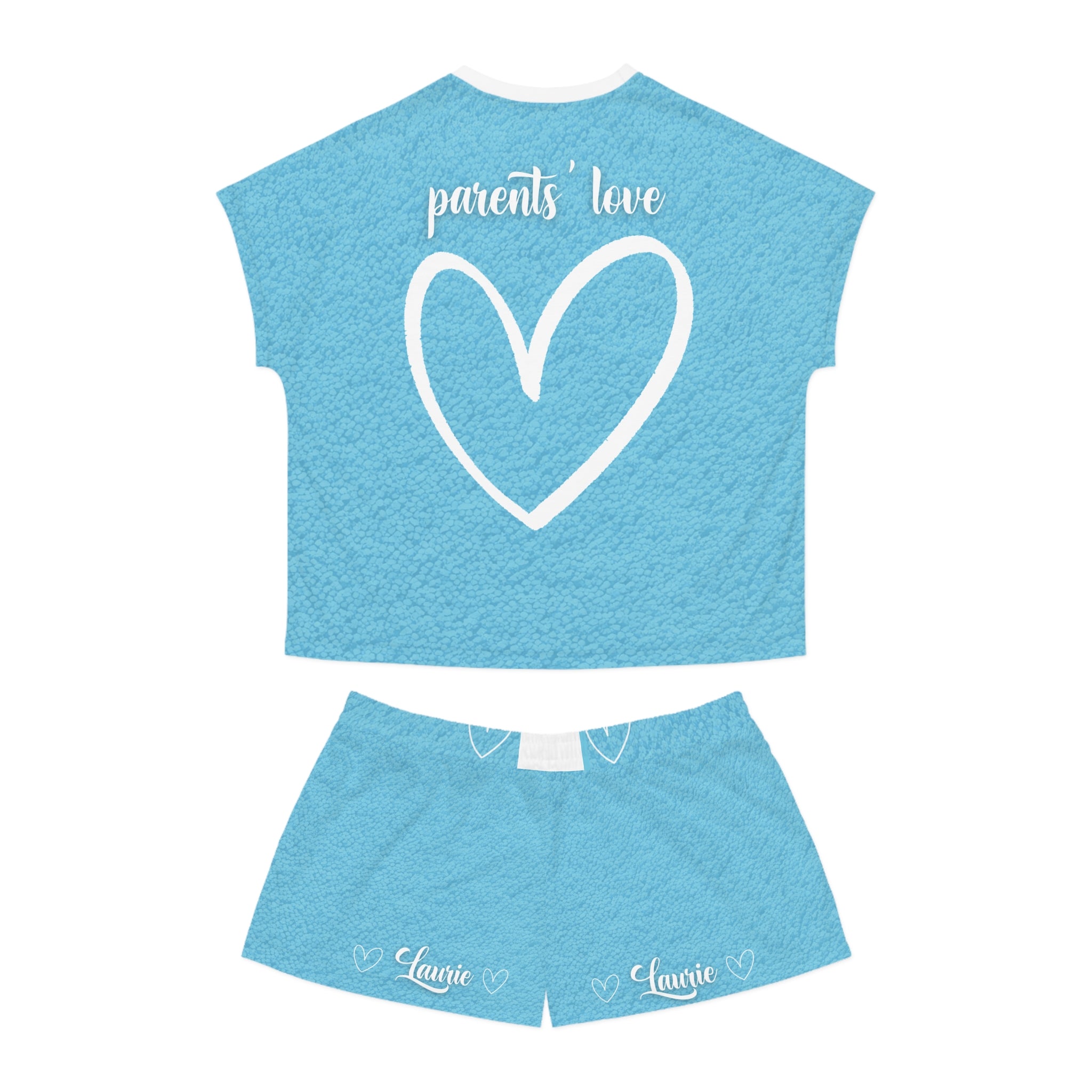Laurie Personalized Women's Pajama Set - Blue Short Sleep Set with Heart & "parents' love" Design