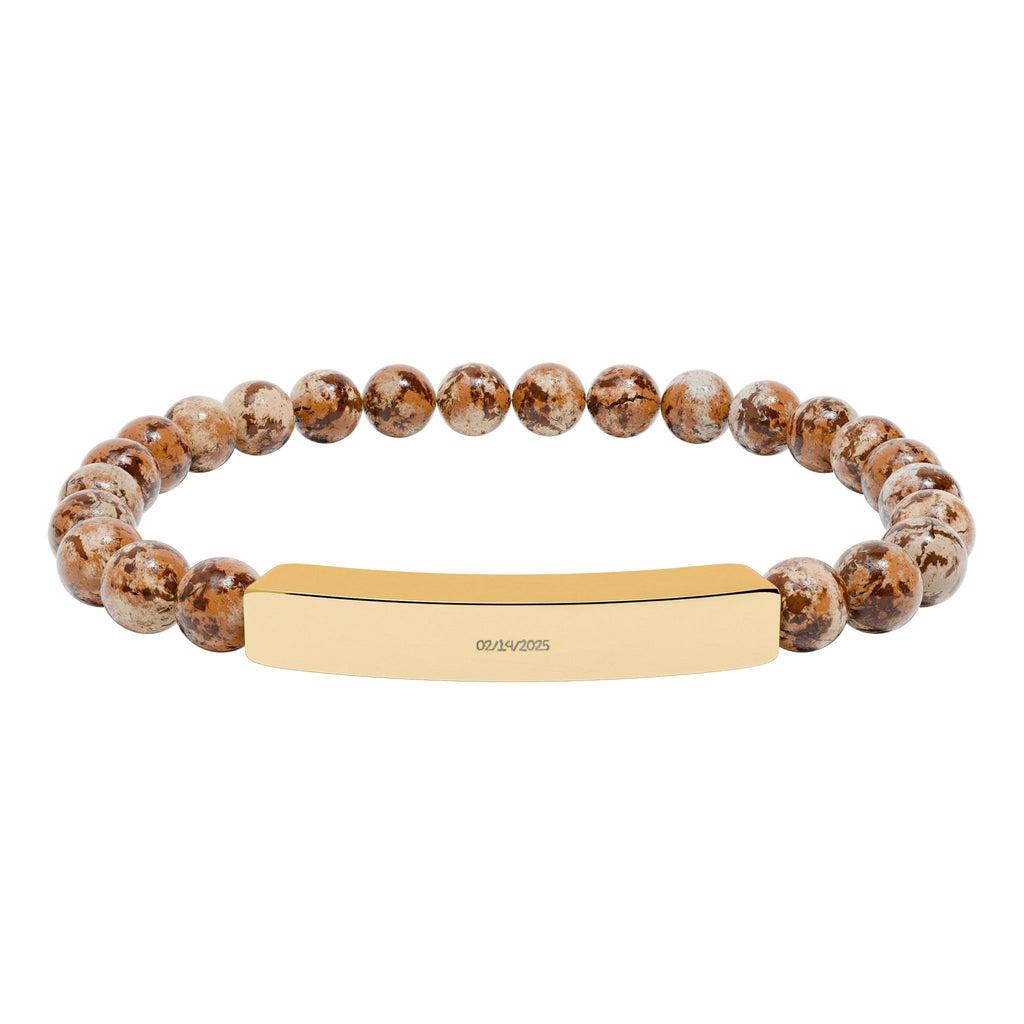 Engravable Natural Stone Stretch Bar Bracelet — Personalized Beaded Bracelet