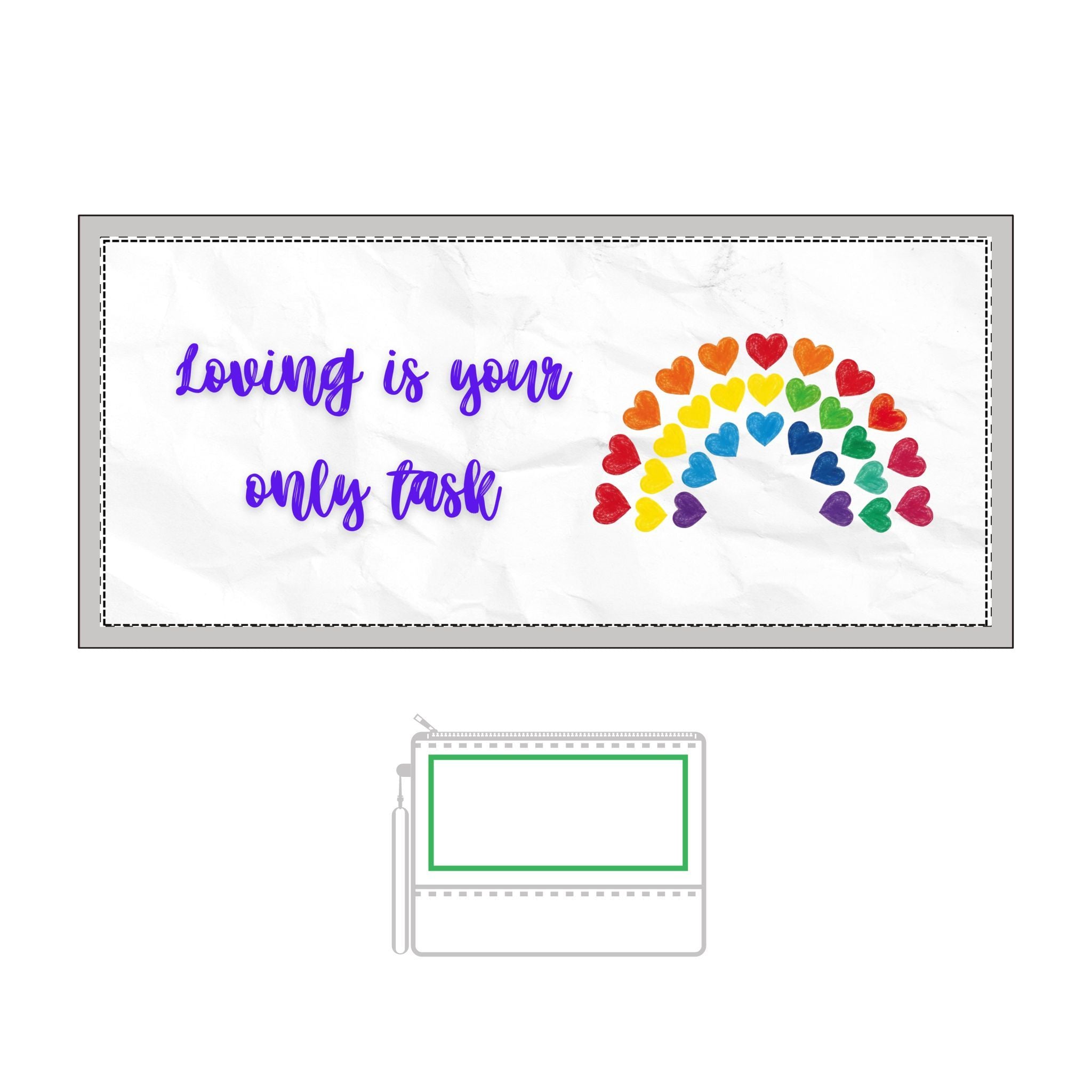 Thermochromic Cosmetic Bag — "Loving Is Your Only Task" Rainbow Hearts Change Color