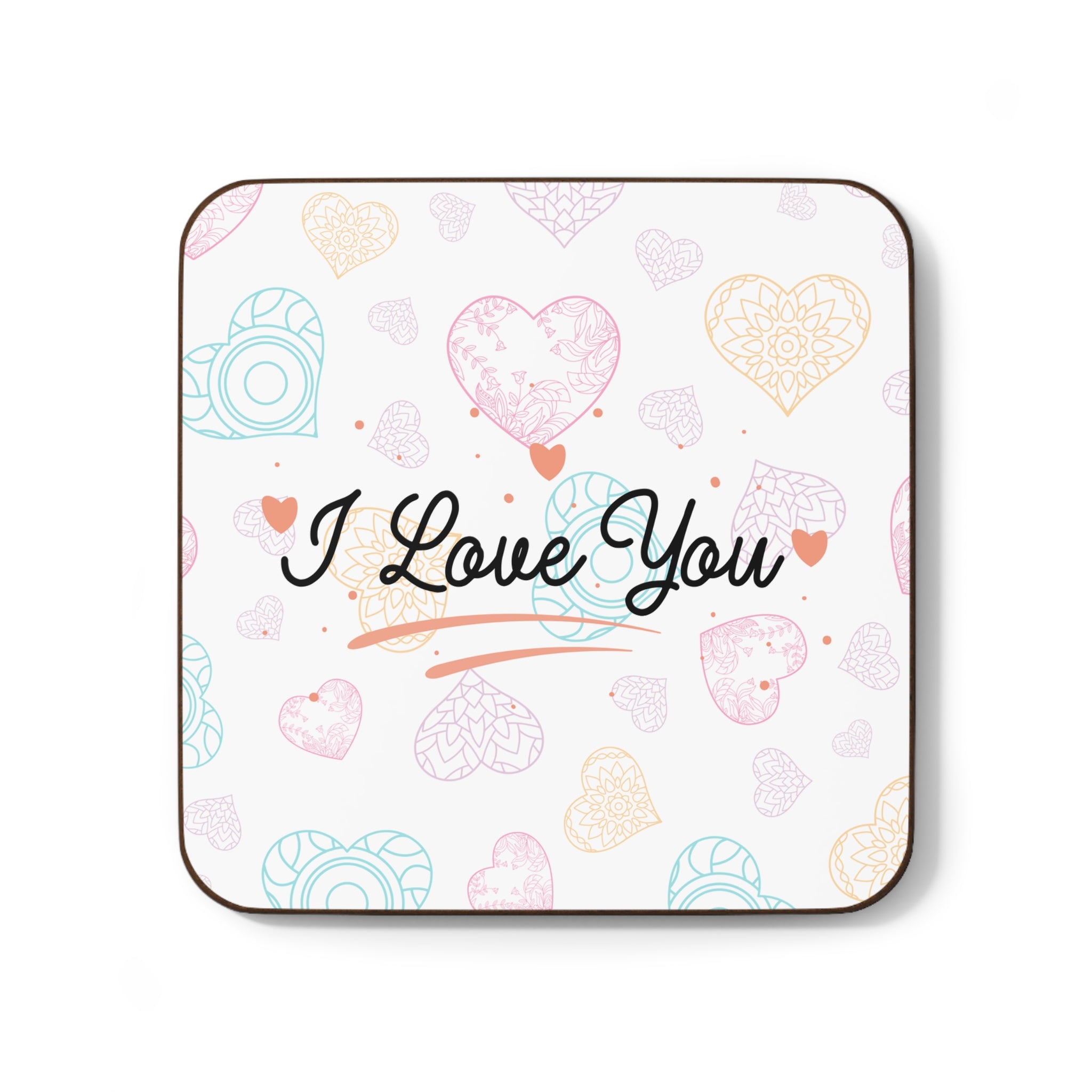 I Love You Heart Pattern Coaster — Romantic Drink Coaster