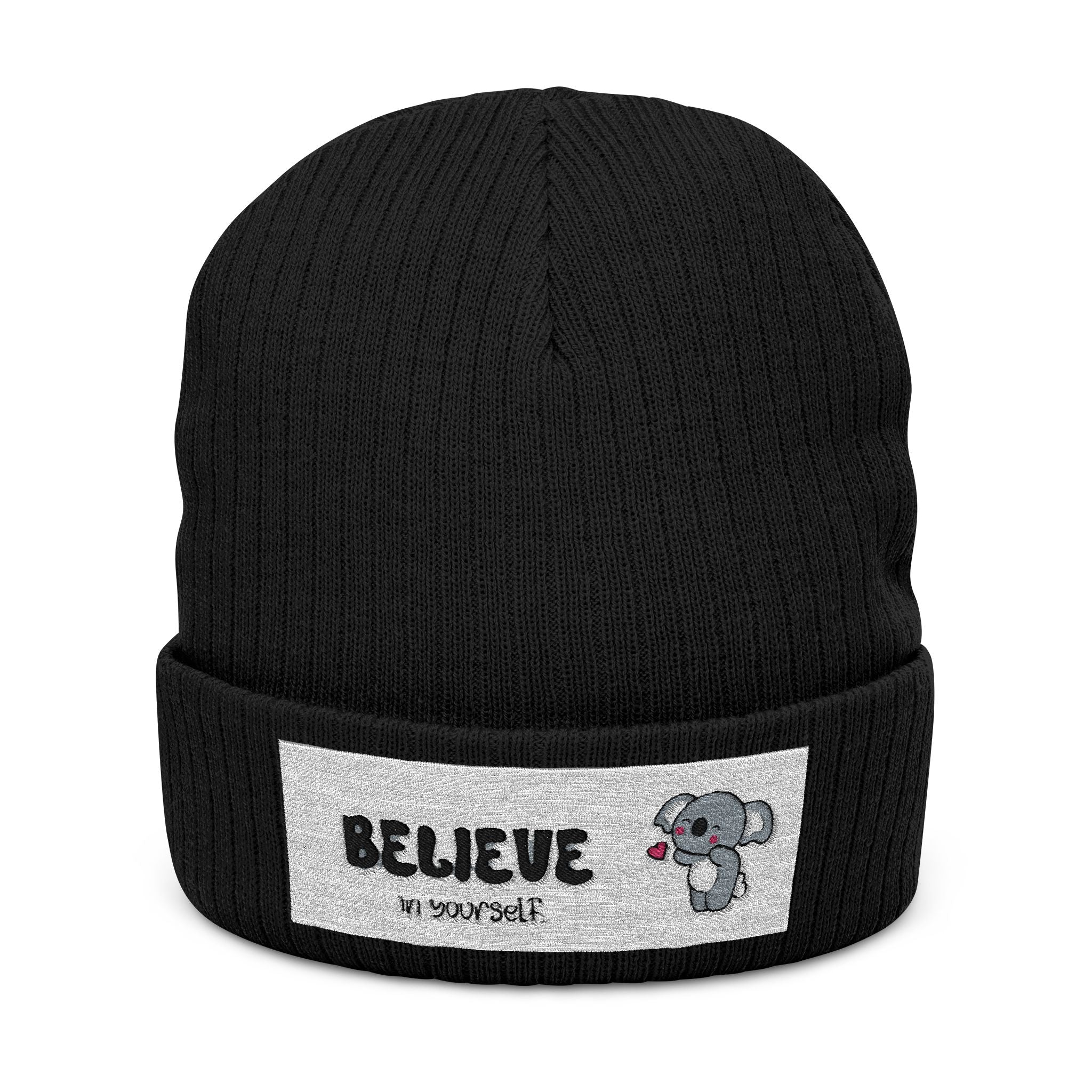 Elephant Love Ribbed Knit Beanie — Embroidered Winter Hat