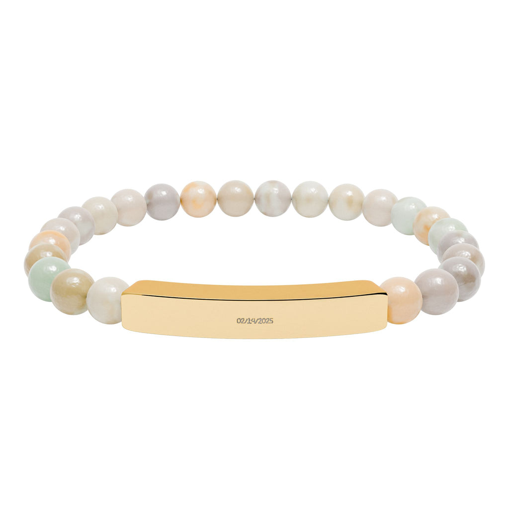 Engravable Natural Stone Stretch Bar Bracelet — Personalized Beaded Bracelet