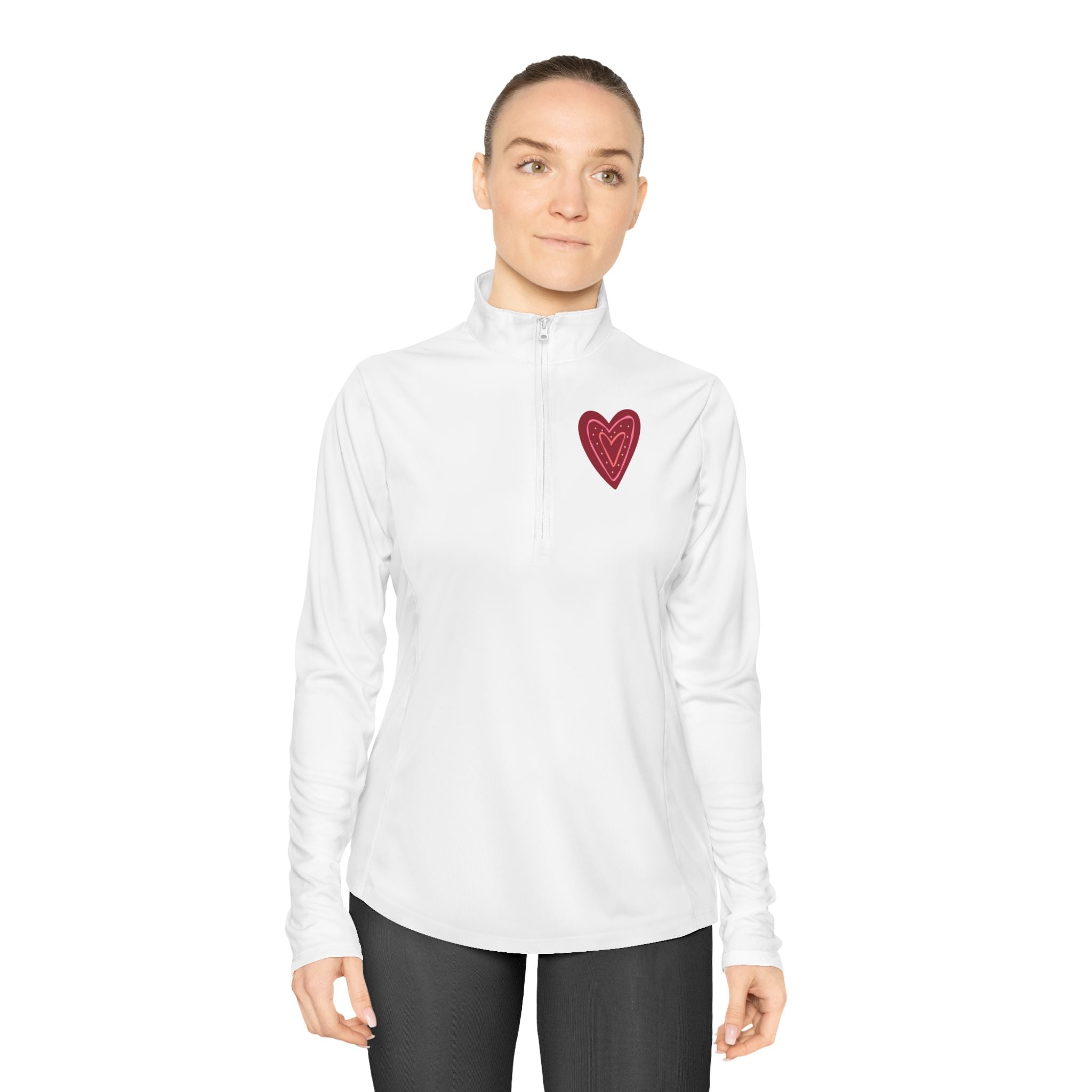 Ladies Quarter-Zip Pullover — 'Love Always' Heart Embroidered Pullover