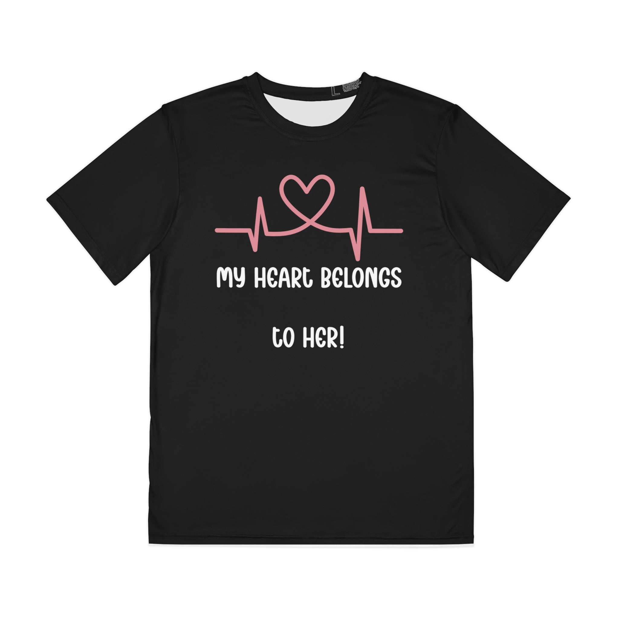 Men's Tee — "My Heart Belongs to Her" Couple Valentine Heartbeat Shirt