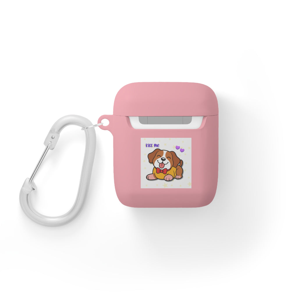 Cute Puppy AirPods Case Cover — "Kiss Me" Cartoon Dog with Hearts