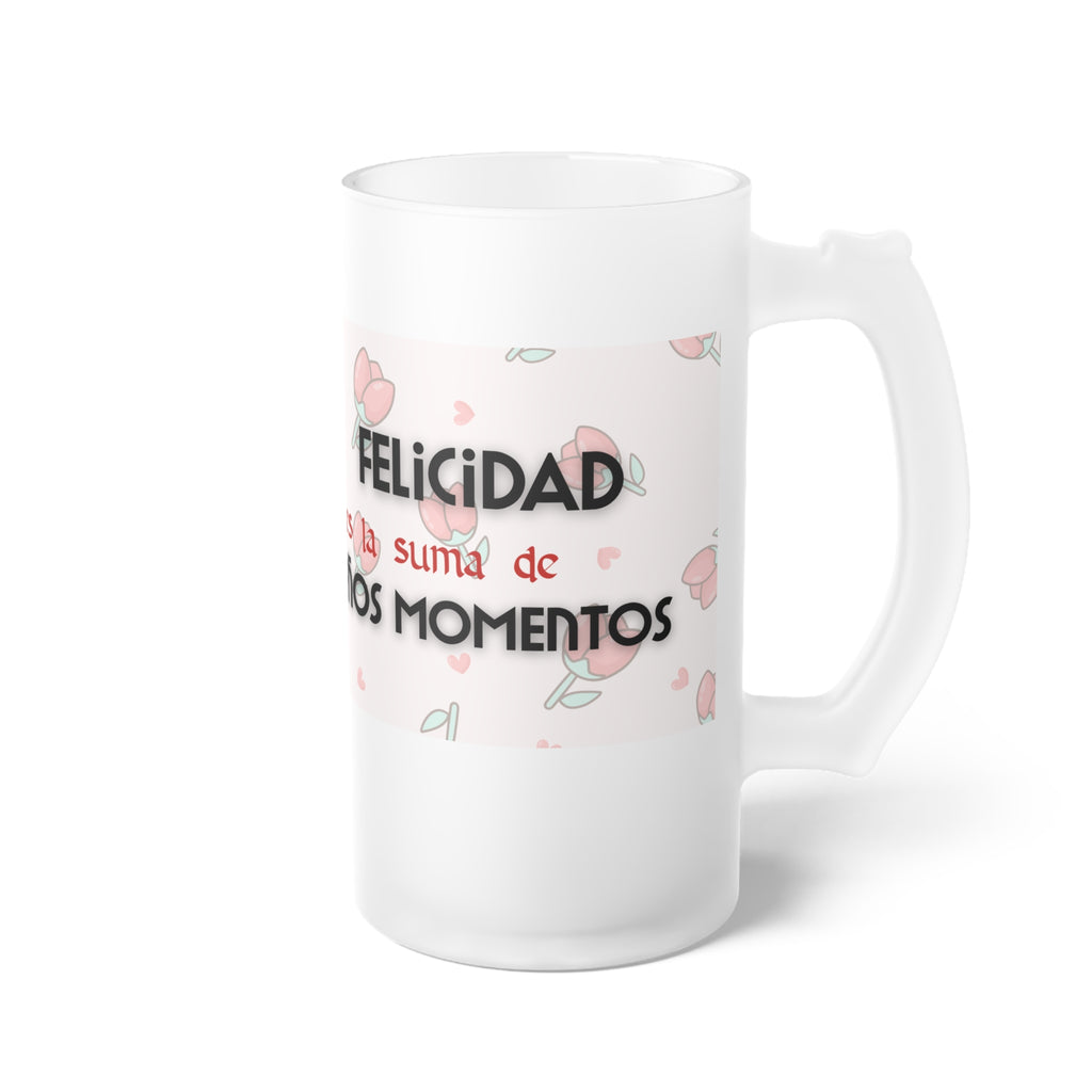 Frosted Beer Mug — 'La felicidad es la suma de pequeños momentos' Floral Design