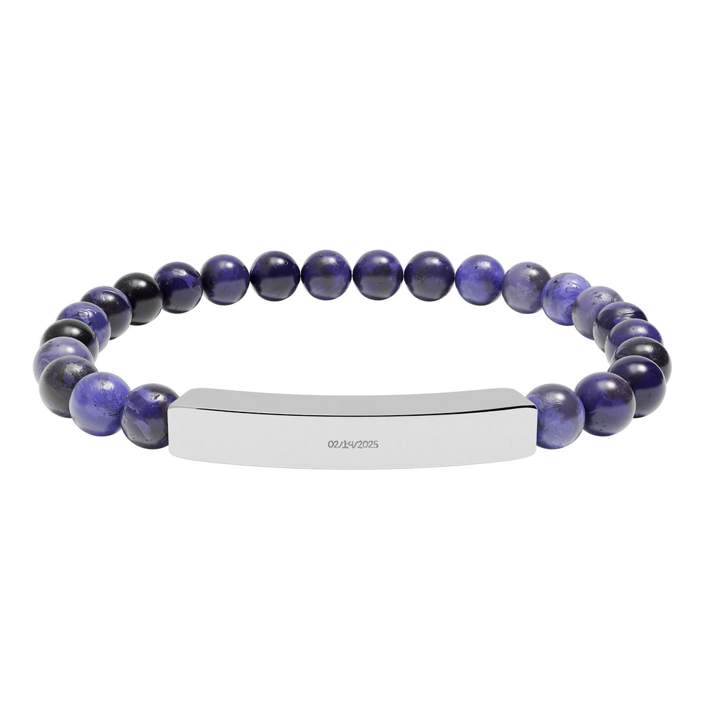Engravable Natural Stone Stretch Bar Bracelet — Personalized Beaded Bracelet