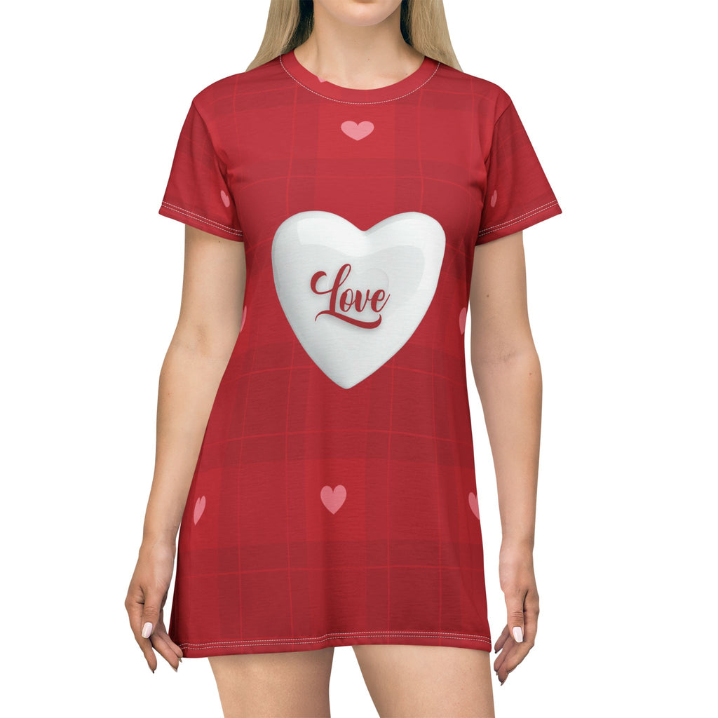 Valentine Red Heart "Love" T-Shirt Dress